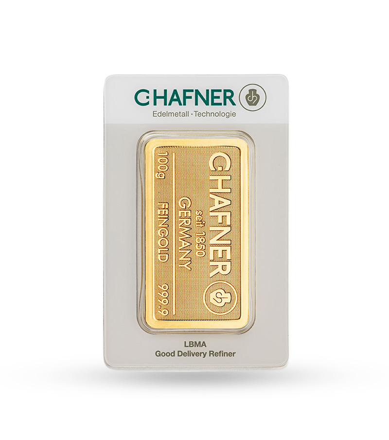 100 gramm c.Hafner Goldbarren