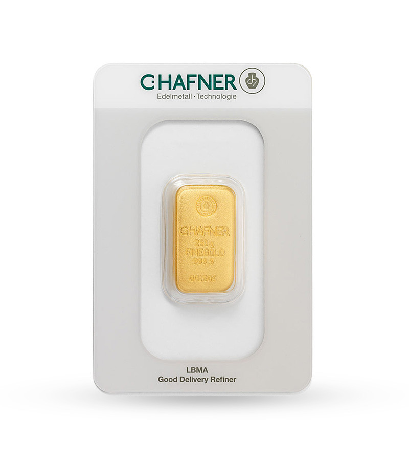 250 gramm c.Hafner Goldbarren